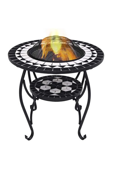 Concept Masă cu vatră de foc, mozaic, negru și alb, 68 cm, ceramică
