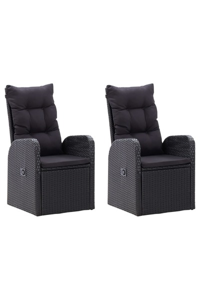 Concept Scaune de grădină rabatabile cu perne, 2 buc., negru, poliratan