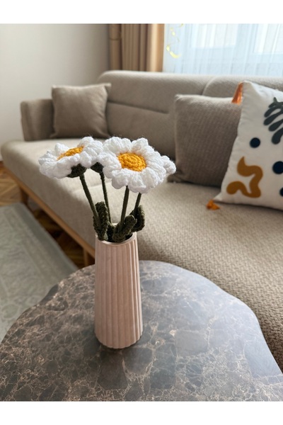 ÖZ Örgü papatya çiçeği 4 adet , hediyelik, anneler günü hediyesi