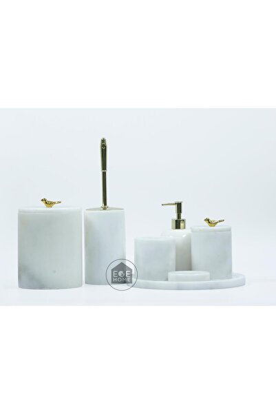 ege gross DEKORAFİT BEYAZ MERMER 7 PARÇA BANYO SETİ GOLD
