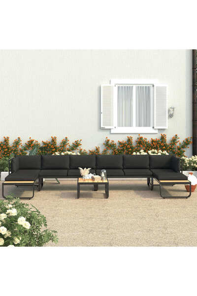 Concept Σετ γωνιακού καναπέ κήπου με μαξιλάρια, 5 τεμάχια, αλουμίνιο, WPC