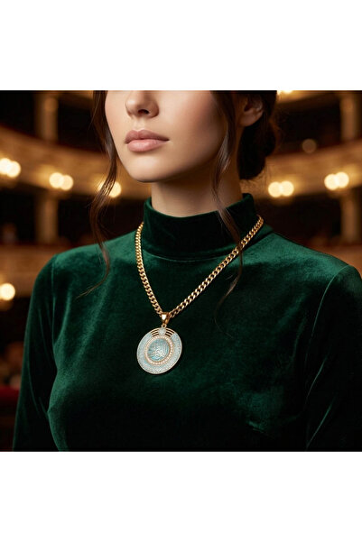 Generics Gold Tone Islamic Pendant Necklace – Blue Enamel Calligraphy & Spark...