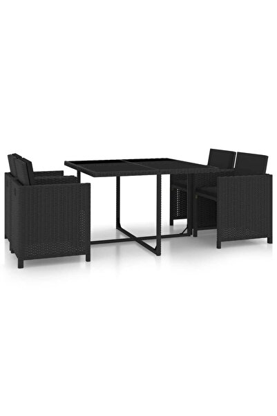 Concept Set mobilier de exterior cu perne, 5 piese, negru, poliratan