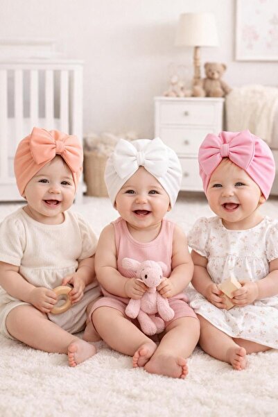 BYS BABY FASHION 3'Lü Yenidoğan Kız Bebek / Kız Çocuk Fiyonklu Çift Kat Bone ...