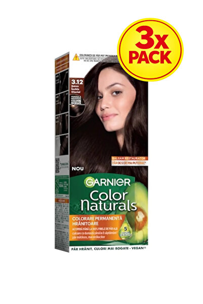 Garnier 3x PACK Color Naturals Permanent Ammonia Hair Dye 3.12 Dark Ashen Bro...