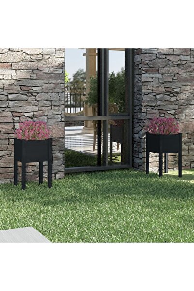 Concept Γλάστρες κήπου, 2 τεμάχια, μαύρες, 40x40x70 cm, από μασίφ ξύλο πεύκου