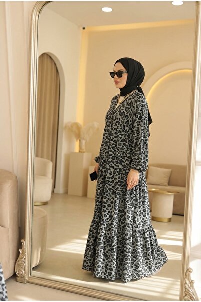 Kirazca Butik Women's Viscose Leopard Printed Piece Long Dress Loose Comforta...