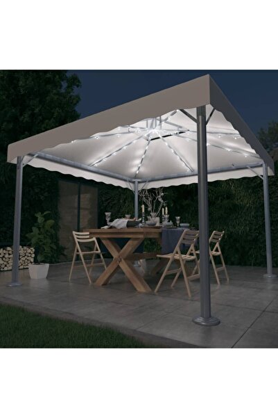 Concept Pavilion cu șiruri de lumini LED, crem, 300x300 cm, aluminiu