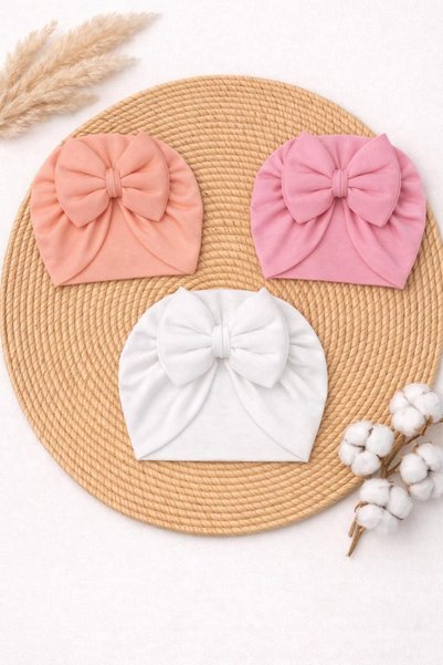 BYS BABY FASHION 3-Piece Newborn Baby Girl/Girl Child Double Layer Bonnet with Bow, Suitable for Use between 0-12 Months