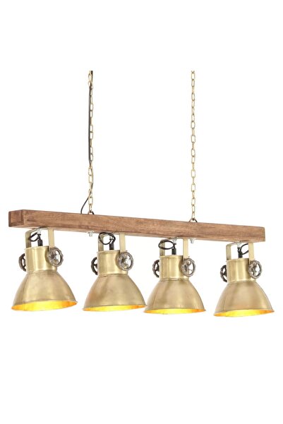 Concept Βιομηχανικό κρεμαστό φωτιστικό, ορείχαλκος, ξύλο μάνγκο, E27