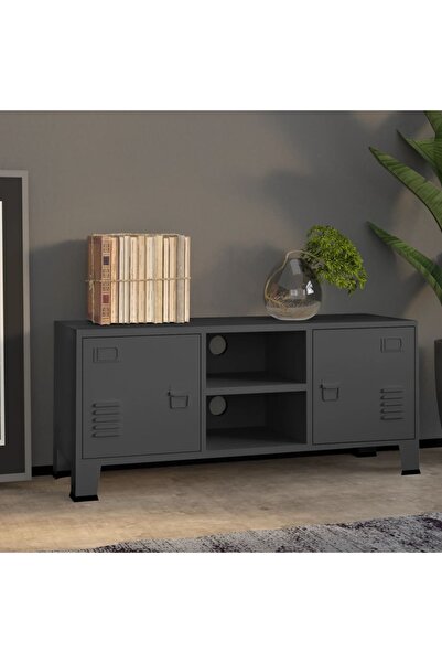 Concept Βιομηχανικό έπιπλο τηλεόρασης, ανθρακί, 105x35x42 cm, μεταλλικό