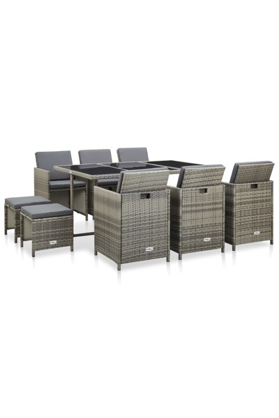 Concept Σετ επίπλων εξωτερικού χώρου με μαξιλάρια, 11 τεμάχια, γκρι, πολυεστέρας