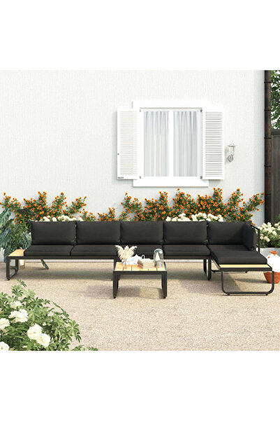 Concept Σετ γωνιακού καναπέ κήπου με μαξιλάρια, 4 τεμάχια, αλουμίνιο, WPC