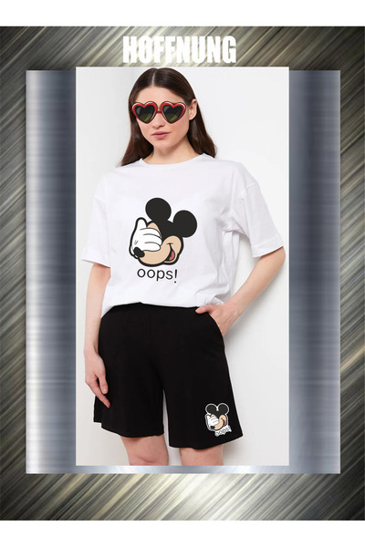 HOFFNUNG Unisex Casual Short Sleeve Set with Mouse Cartoons Print Outdoor Spr...