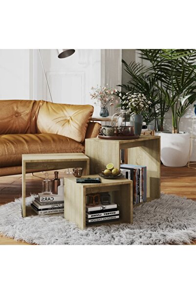 Concept Στοιβαζόμενα τραπεζάκια σαλονιού, 3 τεμ., δρυς sonoma, μοριοσανίδα