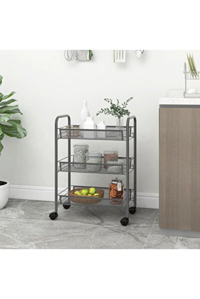 Concept Τροχήλατο τρόλεϊ κουζίνας, 3 επίπεδα, γκρι, 46x26x64 cm, σιδερένιο