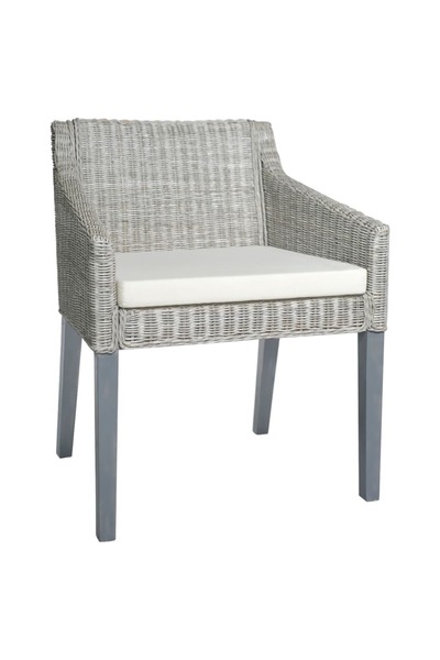 Concept Καρέκλα κουζίνας με Μαξιλάρι, γκρι, rattan