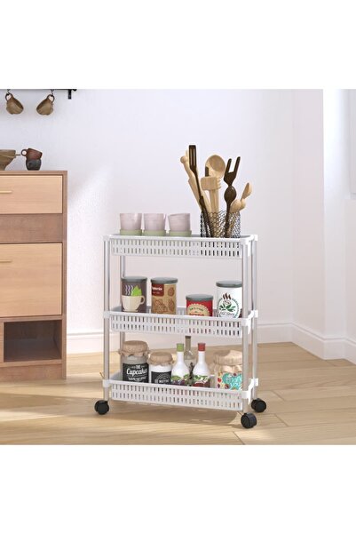 Concept Τροχήλατο καρότσι αποθήκευσης 3 επιπέδων, ασημί και λευκό, αλουμίνιο