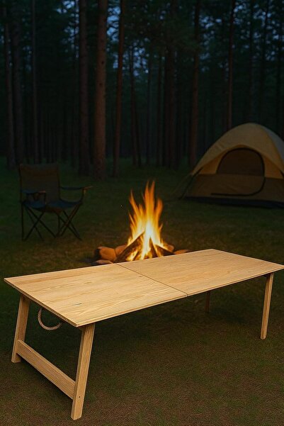 pratikoutdoor Katlanır Sabit Ayaklı Kamp, ve Bahçe Masası 70x150 cm - Ham Naturel Renk