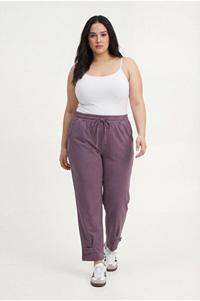 Ebsumu Women's Plus Size Button Detail Sho Fabric Knitted Purple Trousers