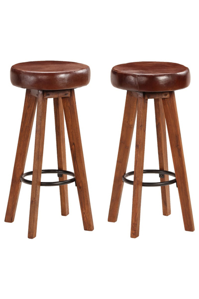Concept Scaune de bar, 2 buc., piele naturală & lemn de acacia masiv