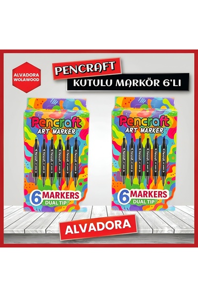 Wolawood Kutulu 6’lı Marker Kalem Seti Çift Uçlu Keçeli Kalın & İnce Uç Renkl...