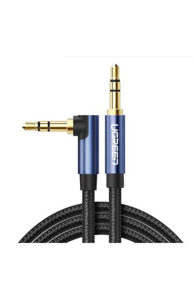 90 Derece L Tipi 3.5 mm Aux Ses Kablosu Mavi 1 Metre