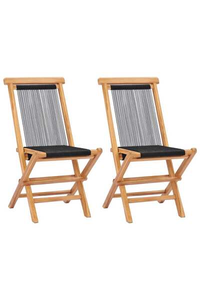 Concept Scaune de grădină pliabile, 2 buc, lemn masiv de tec & frânghie