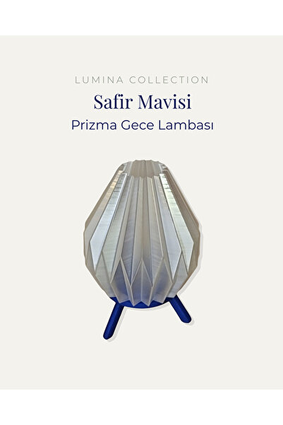 KORIXA Prizma Gece Lambası Safir Mavisi Renk Modern Dekoratif Abajur Tripod A...