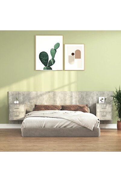 Concept Κεφαλάρι με ντουλάπια, γκρι σκυροδέματος, επεξεργασμένο ξύλο