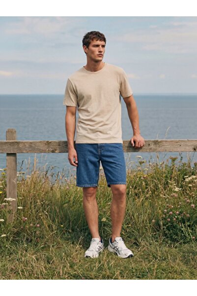 Ltb Short Sleeve Crew Neck Basic Beige T-Shirt