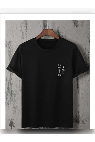 TİMİSİVA Unisex Oversized Printed Crew Neck Short Sleeve Black T-Shirt