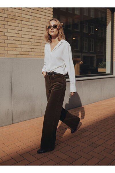 Ltb High Waist Wide Leg Velvet Green Trousers