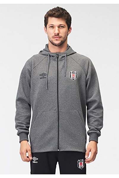 Beşiktaş S.K. Bjk Umbro 25/26 Men's Zippered Hooded Sweatshirt Gray