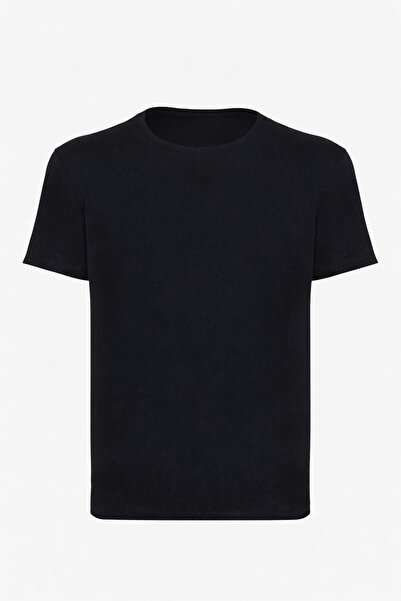 Aden Noor Solo Erkek %100 Organik Pamuklu Bisiklet Yakalı Siyah T-shirt