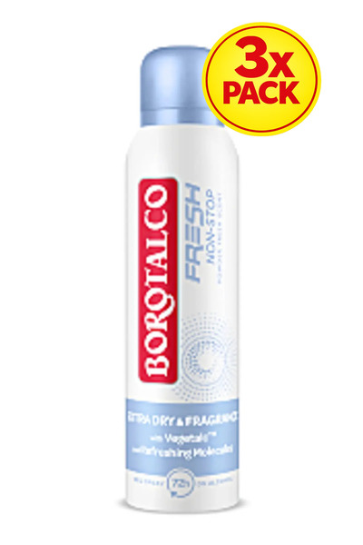 Borotalco 3x PACK Deodorant Spray Fresh Non-Stop Fresh Talc Scent 150 ml