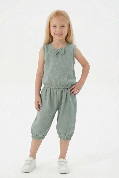 SERRASTIL Girl's Sleeveless V-Neck Bow Detail Shalwar Cut Casual Summer Set