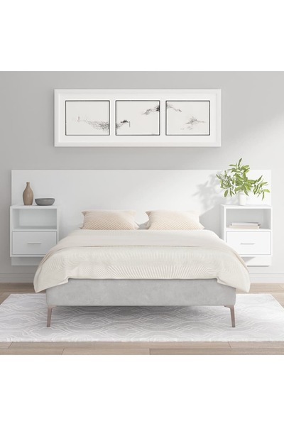 Concept Κεφαλάρι με ντουλάπια, γυαλιστερό λευκό, επεξεργασμένο ξύλο