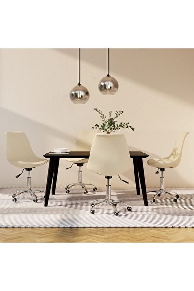 Concept Περιστρεφόμενες καρέκλες τραπεζαρίας, 4 τεμ., κρεμ, ύφασμα