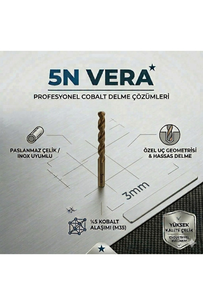 TITEX HSS Co M35 Matkap Ucu 3 mm İnox Kobalt Paslanmaz Çelik Delme