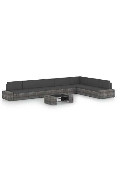 Concept Σετ επίπλων κήπου 8 τεμαχίων με μαξιλάρια, γκρι, πολυρατάν