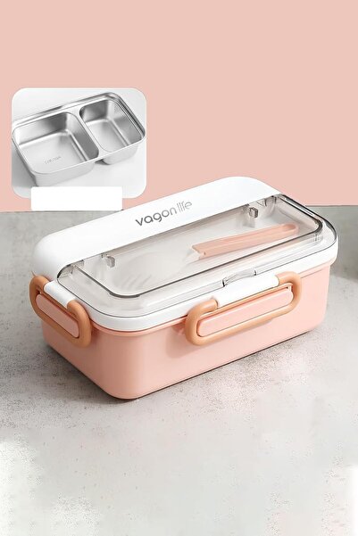 Vagonlife Kat Çift Bölme Bento Lunch - İçin Sefer Tası Paslanmaz 588 Pudra