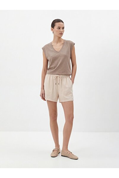 Ltb Basic Cream Shorts with Elastic Waistband