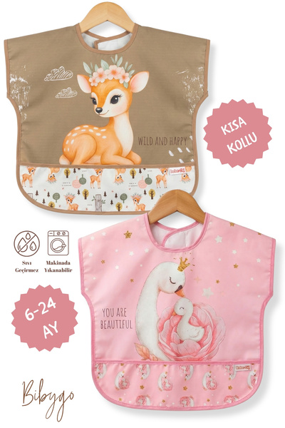 Bibygo 2'Li Kısa Kollu Giyilebilir Ceylan-Kuğu Desen Sıvı Geçirmez Aktivite v...