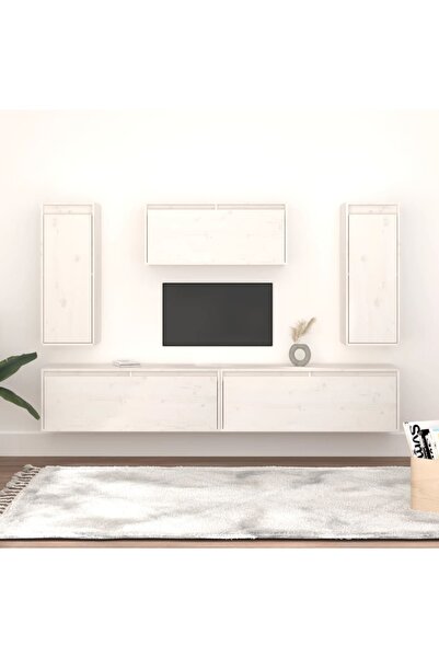 Concept Comode TV, alb, 5 buc., lemn masiv de pin