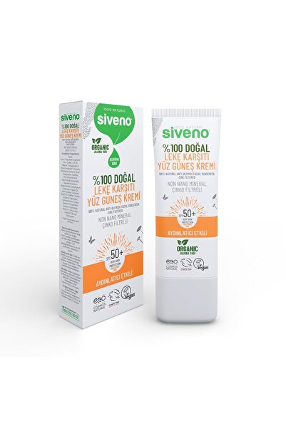 Siveno %100 Doğal Yüz Güneş Kremi Leke Karşıtı Aydınlatıcı Filtre UVA UVB SPF...