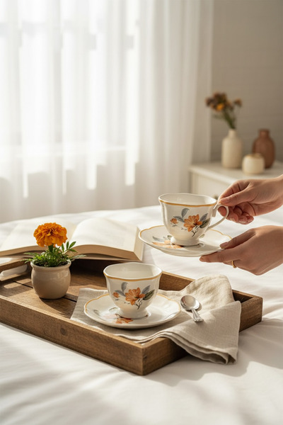 zezedesing Floral Print Set of 2 Porcelain Coffee Cups 90 ml – Stylish Presen...