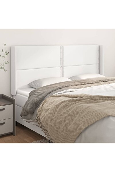 Concept Tăblie de pat cu aripioare, alb, 203x16x118/128 cm, piele