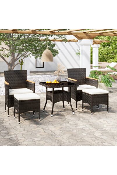 Concept Set mobilier grădină, 5 piese, negru, poliratan/sticlă tratată