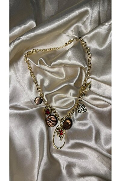 BUSİELLE JEWELRY Gold Thick Chain Bohemian Charm Necklace